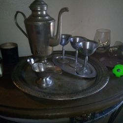 Vintage Platter Antique Tea Pot Antique Wine Cups