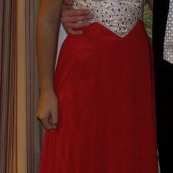 Beige And Red Prom/ Homecoming Dress With Sequin Top!