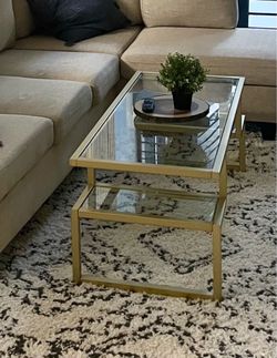 Gold Metal and Glass Coffee Table