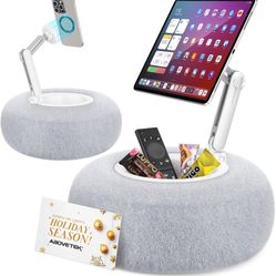 AboveTEK Kindle Pillow Stand, Magnetic iPad Holder for Bed with Snack Bowl, 360° Adjustable Soft Tablet Lap Pillow for Reading, Compatible with Kindle