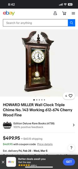 Howard Miller Triple Chime Cherry Wood  Clock
