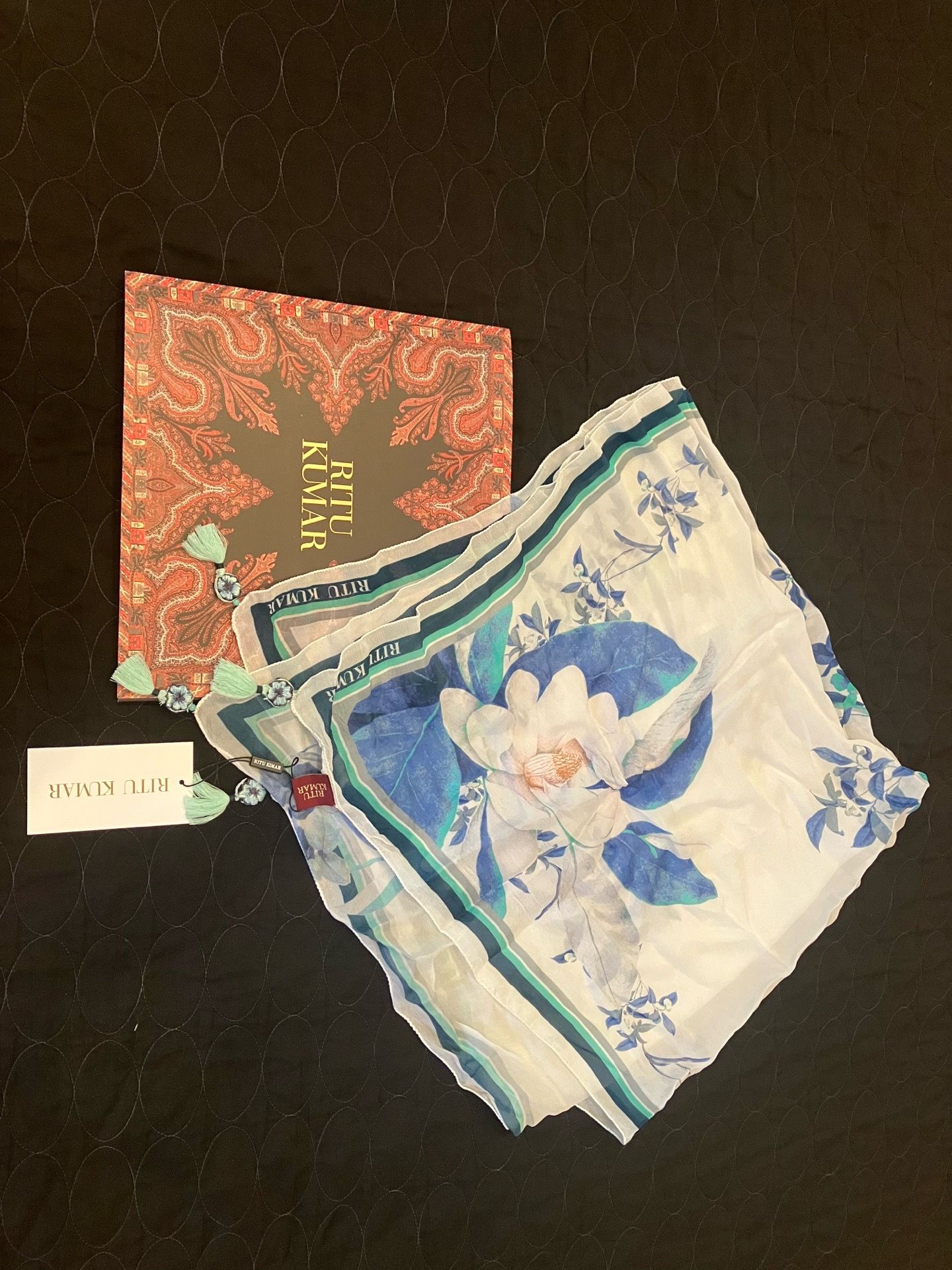 New RITU KUMAR White Blue Sheer Scarf Wrap Viscose (not silk)