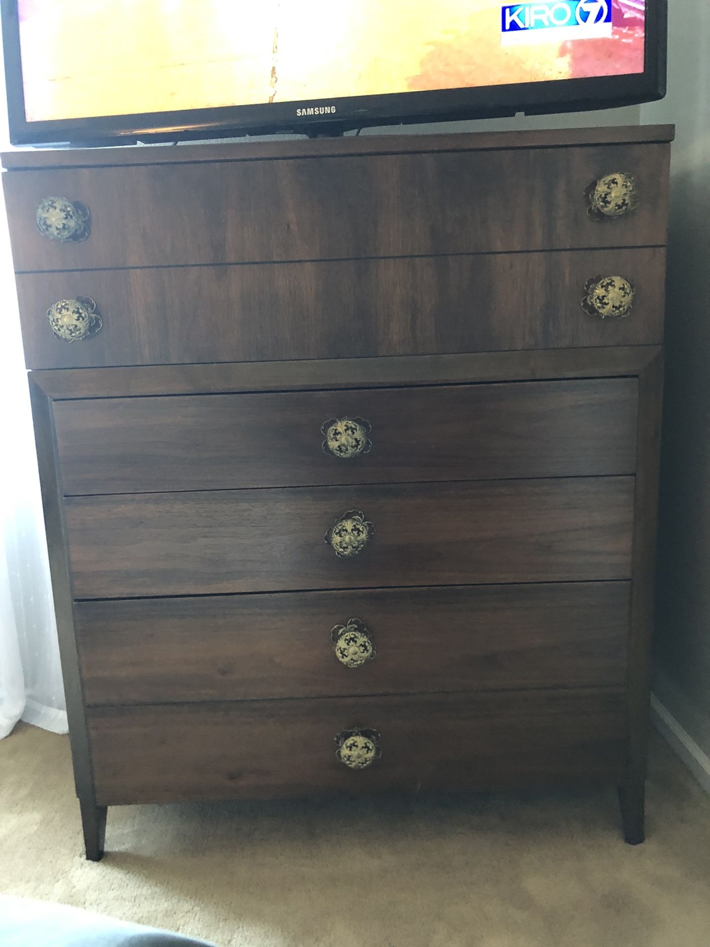Midcentury Regency Vintage Tall Boy Dresser