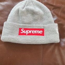 Supreme Gray New Era Beanie Red Box Logo