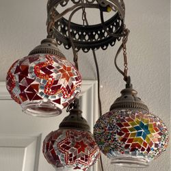 Vintage Moroccan Turkish Hanging Mosaic Light Lamp