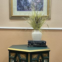 Vintage Hexagon Accent Cabinet with Ornate Floral Panels 