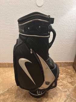 Vintage Nike Golf Cart Staff Bag Black Silver 6-Way Shield Logo Large Swoosh