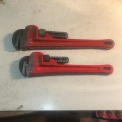 Two Ridgid Pipe Wrenches 1- 12 Inch And 1- 10 Inch In Great Working Condition Used 35 Dollars 