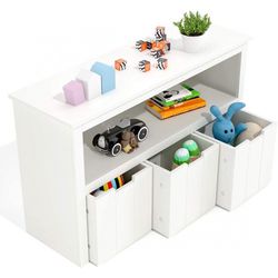 Kids Storage for Toy, Cube Storage Shelf with 3 Drawers for Kid's Room, Living Room, White