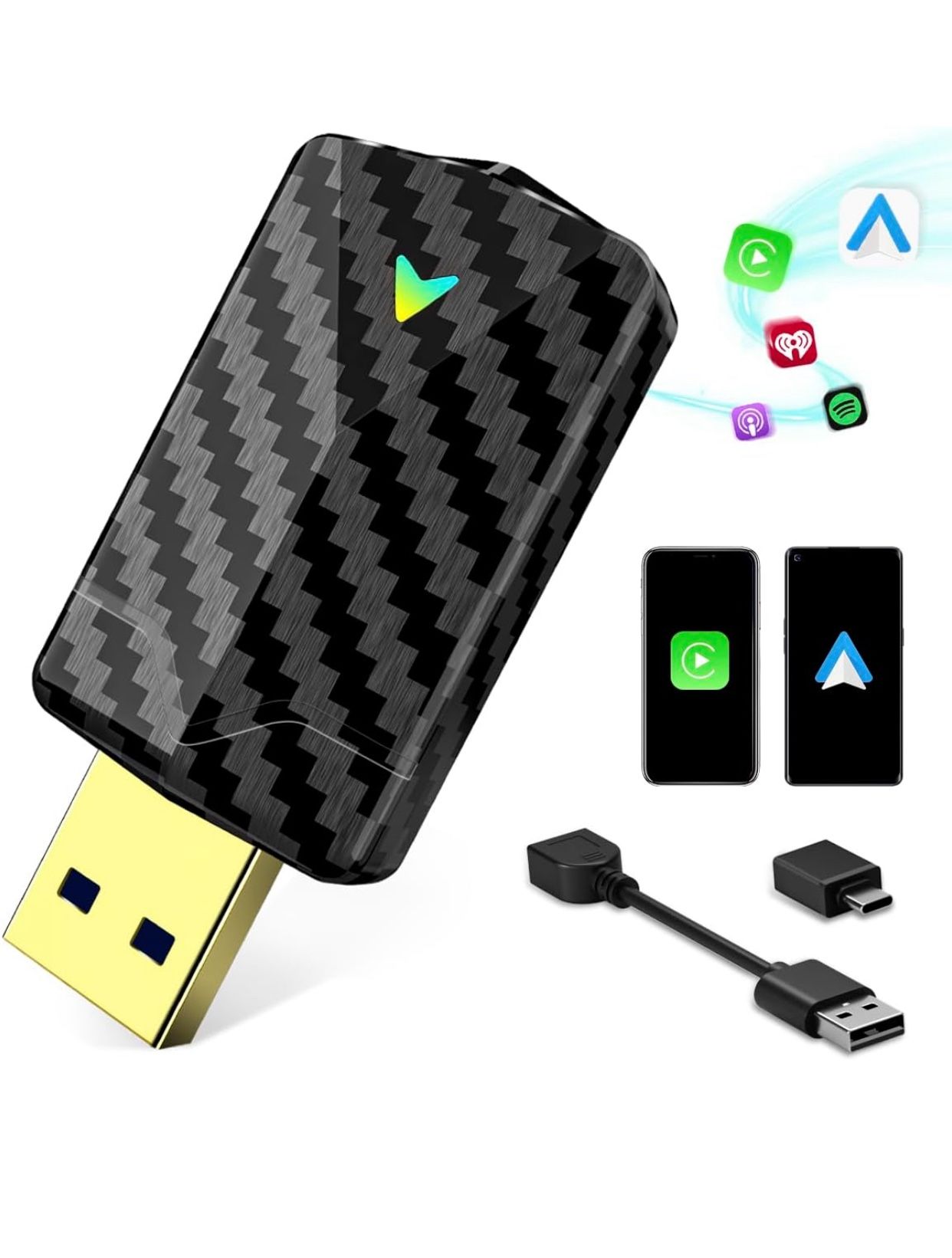 2025 Pro Mini Wireless CarPlay Adapter & Android Auto Wireless Adapter, Converts Wired to Wireless, Fast Stable Link, Low Latency, Easy Setup in 2016+