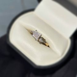 Jewelry 10k solid yellow gold diamonds 0.10CTW square ring sz 7.00