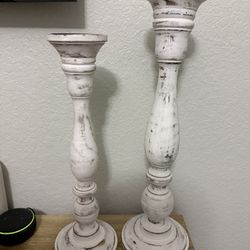 White Rustic Candle Holders