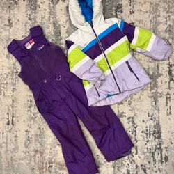 32 DEGREES SIZE 5T Weatherproof Girls SNOWSUIT Hooded JACKET Bib TROUSERS Padded LILAC