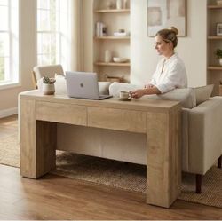 RY0361 new assembled 63-Inch Wooden Foyer Table with with 2 Hidden Drawers, Farmhouse Console Table for Living Room, Hallway, Entrance, Easy Assembly