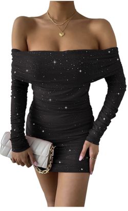 Women’s Mini Dress With Sparkling Glitter And Off-the-shoulder