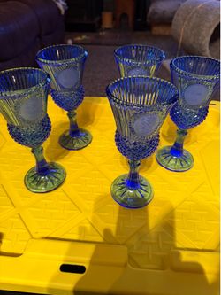 Cobalt Blue Goblets With Cameo Medallions