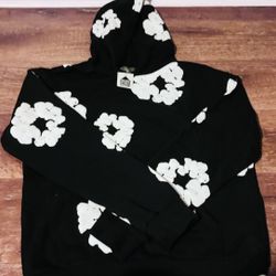 BLACK DENIM TEAR HOODIE 