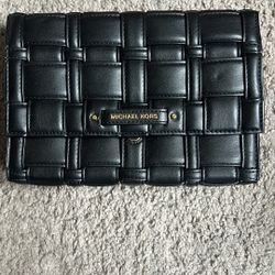 Michael Kors Black Ivy Woven Leather Clutch/Shoulder Bag