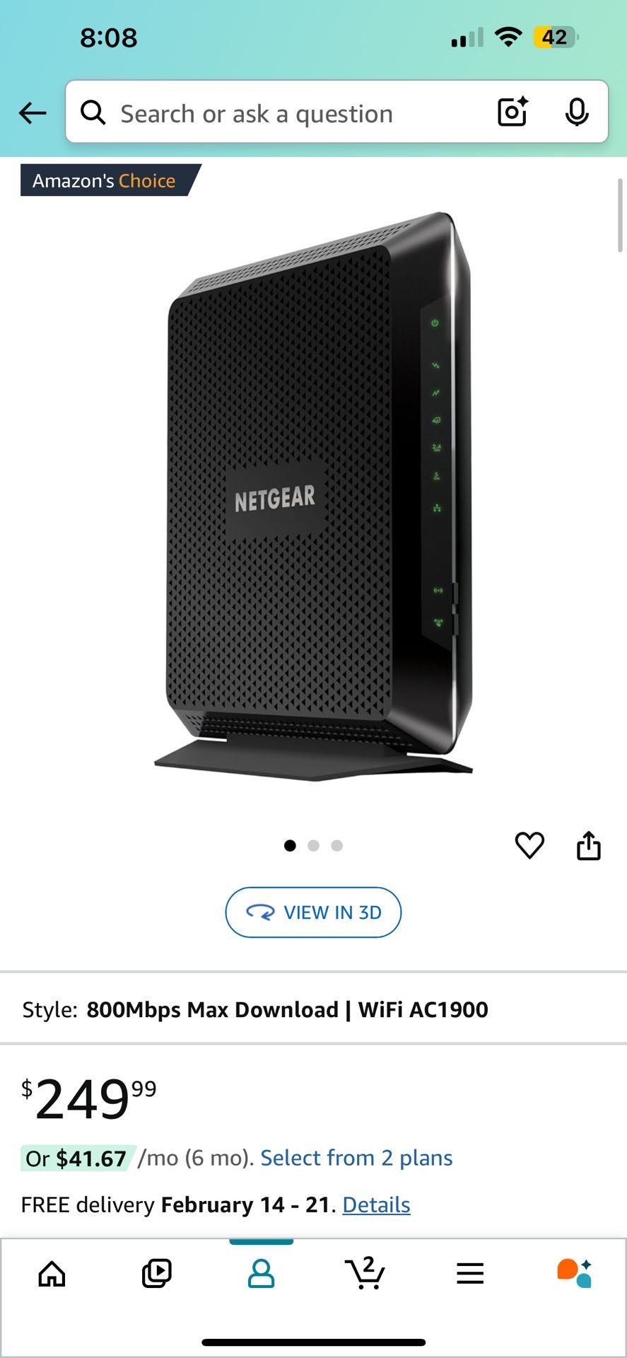 NETGEAR Nighthawk Modem WiFi Router Combo C7000-Compatible with Cable Providers Including Xfinity by Comcast, Spectrum, Cox for Plans Up to 800Mbps |