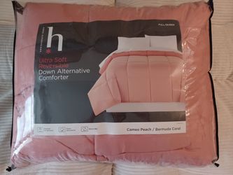 Down Comforter Queen Reversible Peach/Coral