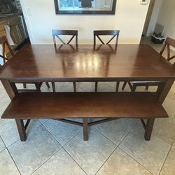 Pier 1 Imports Solid Wood Dining Table with Bench – Mission / Craftsman Style