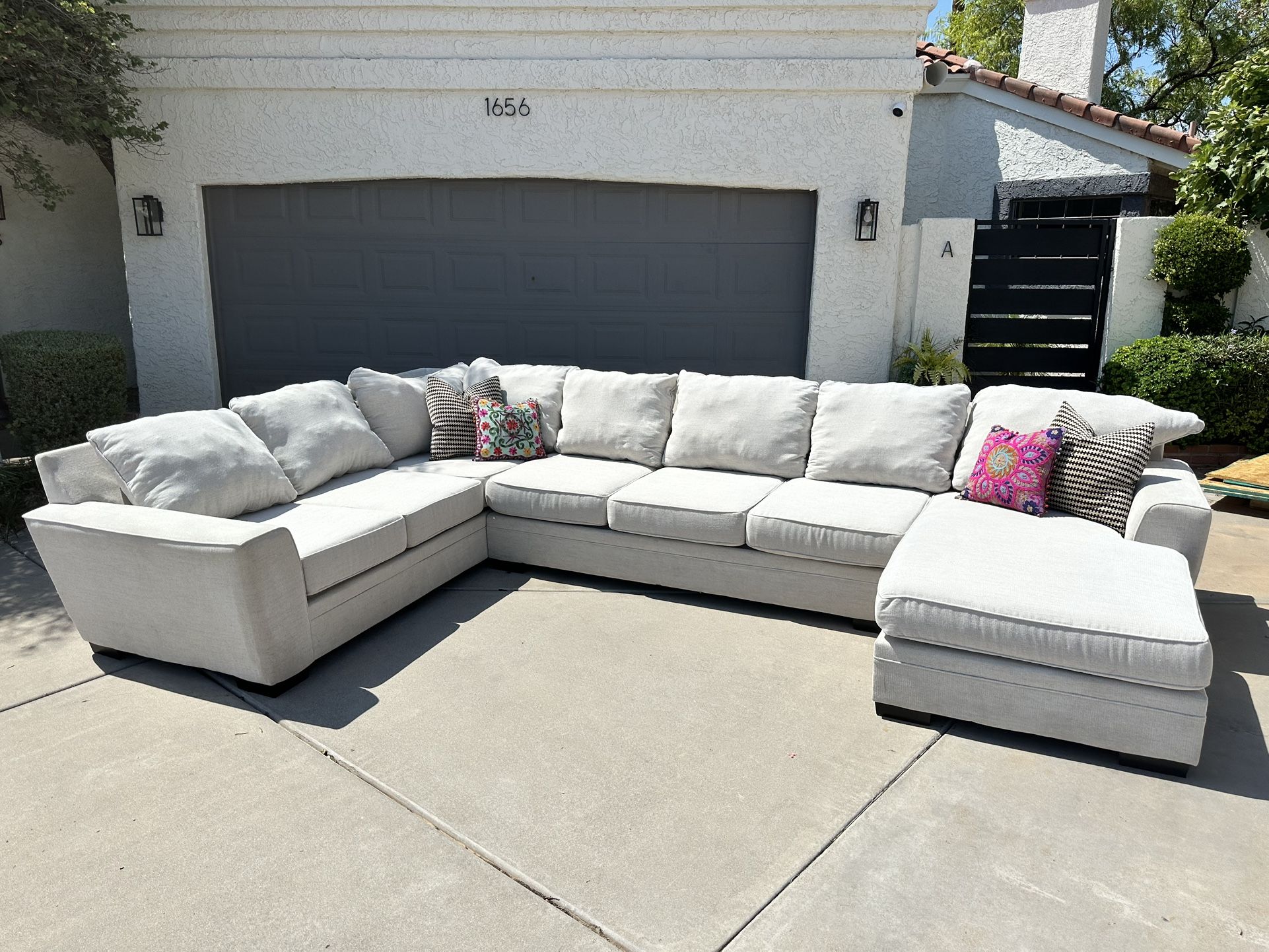 Living Spaces Piece Sectional w/ Chaise 160” L Shape Cream $2800 - Main Image