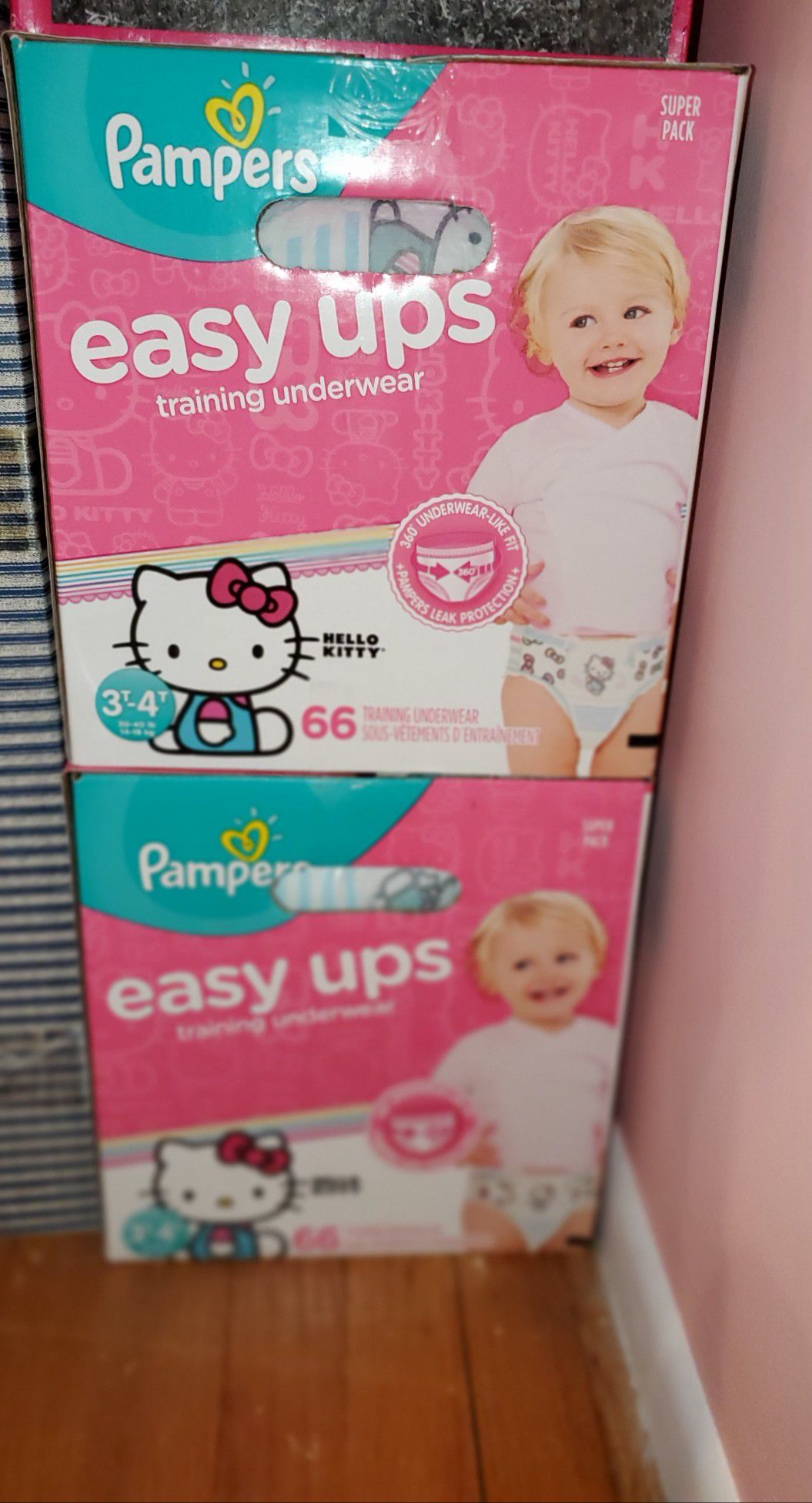 Pampers Easy Ups training pants Hello Kitty design Size 3T/4T (30-40 pounds) 66 Easy Ups per box 2 boxes avaliable 