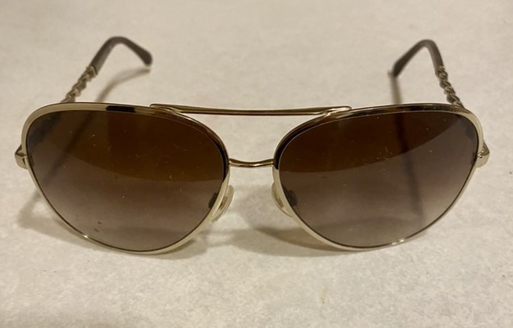 Chanel Brown Gradient Lens Gold And Brown Leather Braided Sunglasses
