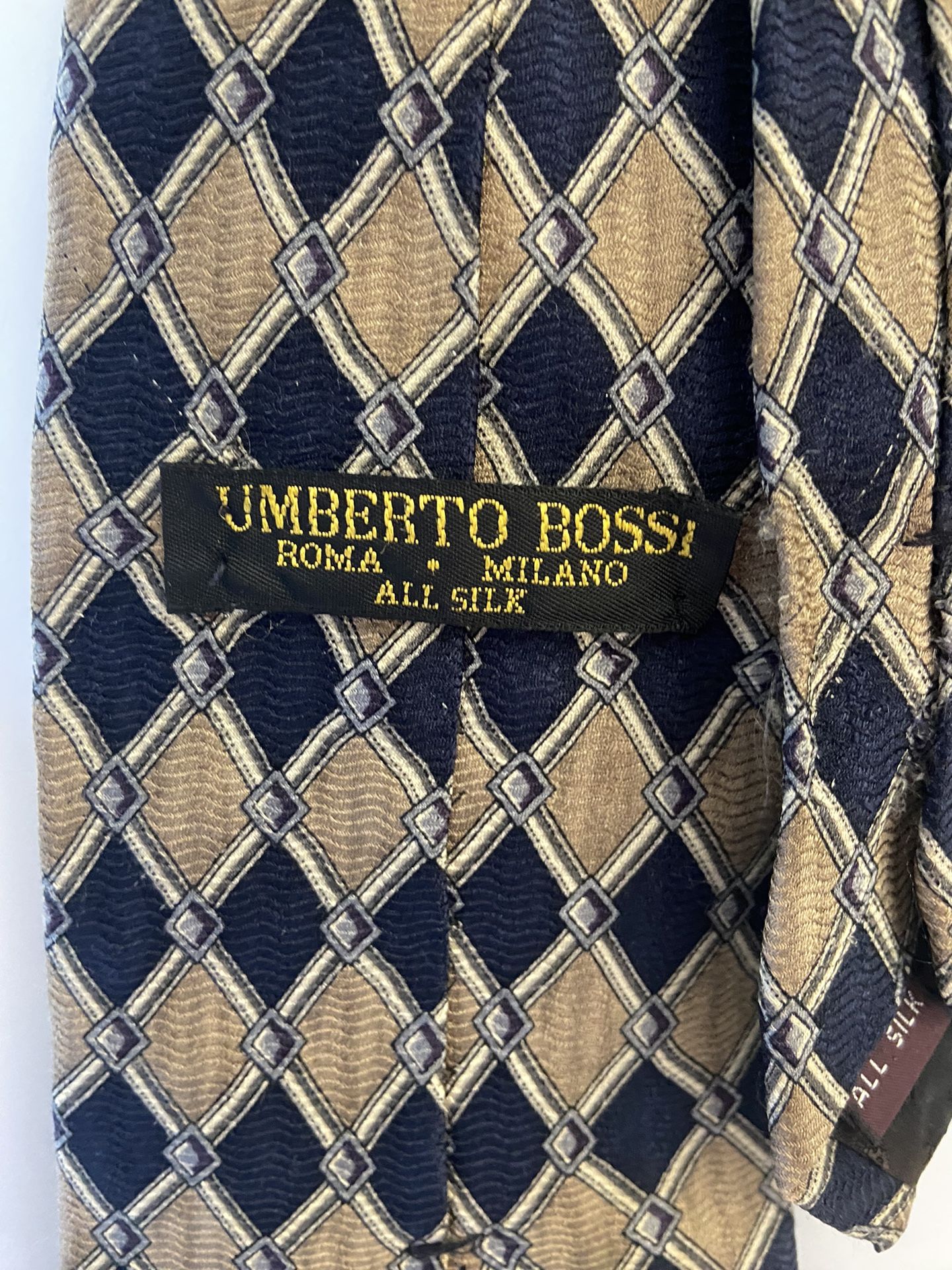 Umberto Bossi 58” Men’s Tie Handmade All Silk Blue Gold Silver