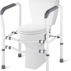 HEPO Improved Toilet Rails for Elderly Stand Alone, Toilet Safety Frame for Seniors Disabled Handicap Heavy Duty, Toilet Handrail Grab Bar, Height & W