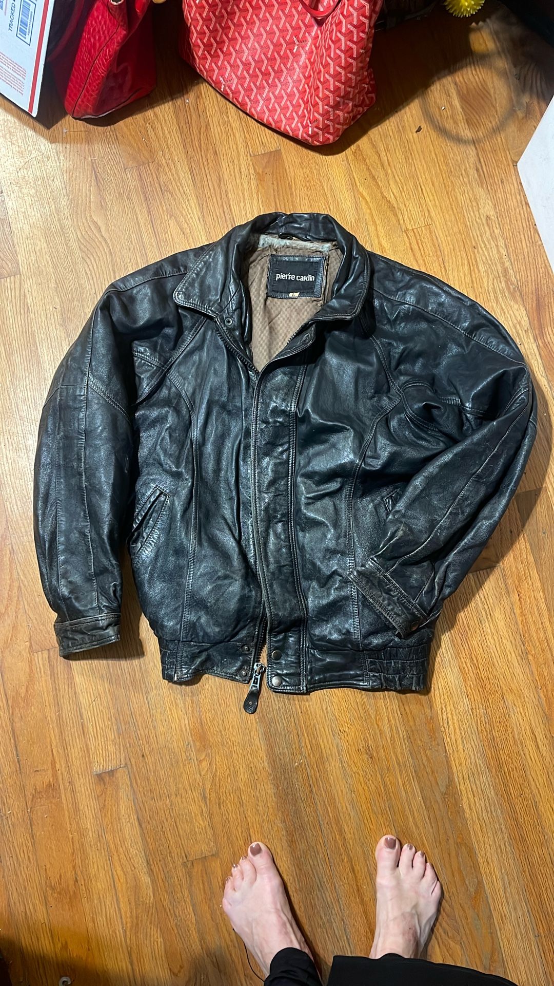 Vintage Pierre Cardin Dark Brown Men Leather Jacket Size L