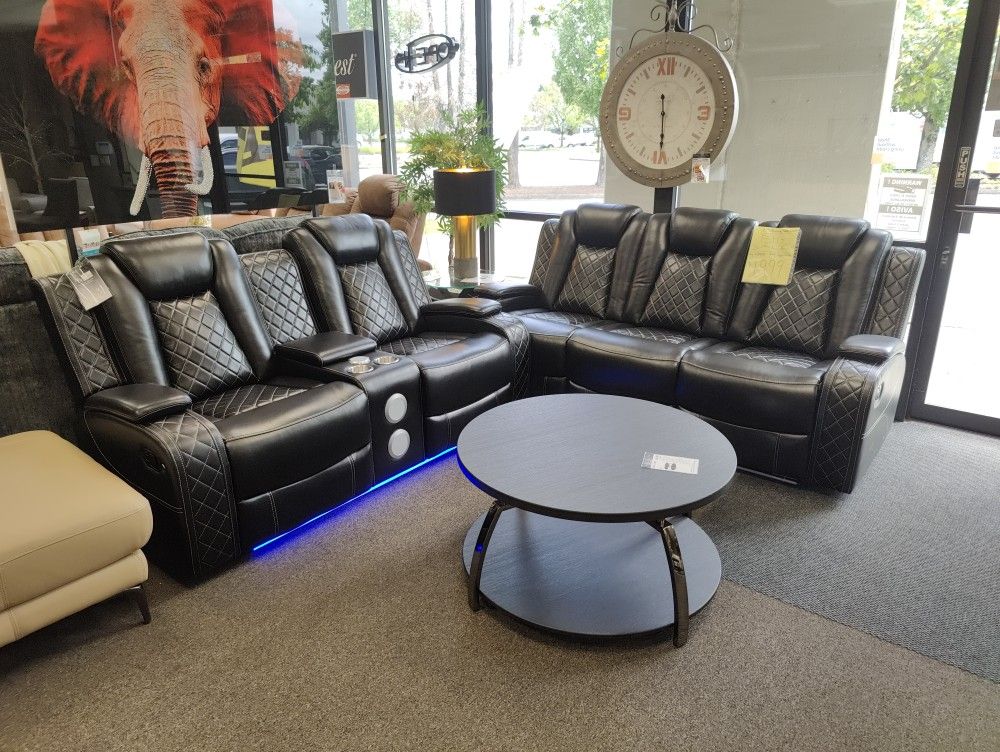 New 2pc Black Reclining Sofa Loveseat Set