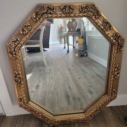 Octagon Shaped Gold Plated Framed Mirror 