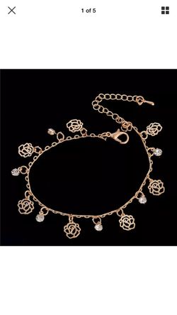 Roses Flowers Rhinestone Anklet