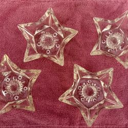 Set of 4 Vintage 5-Point Clear Glass Star Candle Holder