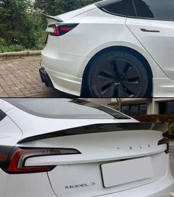 Brand New 2024-2026 Tesla Model 3 Highland V Style Real Carbon Fiber High Kick Trunk Spoiler Wing