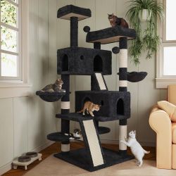 66 Inches Multi-Level Large Cat Tree Tower for Indoor Big Feline/Cozy Plush Perches/Condo/Sisal Scratching Posts/Hammock and Baskets/Activity Center P
