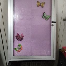 Cork Board Glass Closure And Solid Aluminum Frame.