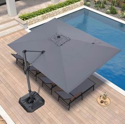 🔥🔥 Premium Brand PURPLE LEAF 9’ x 11.5’ Cantilever Patio Umbrella – Grey – 360° Rotation
