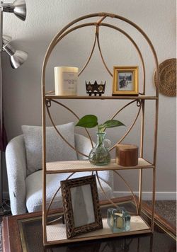 World Market Arched Rattan & Cane Display Shelf – 34” x 17” x 4”