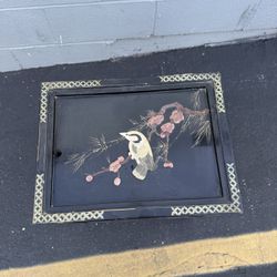 Antique Chinese table painted black lacquer furniture bird flower