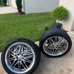 20" Chrome Multi-Spoke Wheels + Tires - Staggered - Excellent Condition