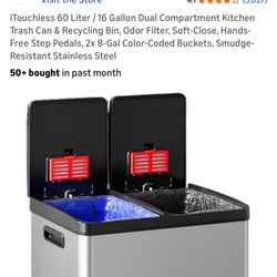 60L / 16 Gallon Dual Stainless Steel Kitchen Trashcan