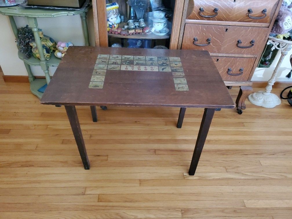 Antique/Vintage Foldable Wood Children's/Child Table With Numbers And Alphabet