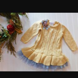 Bonnie Baby girls 18M yellow cable knit sweater dress

