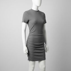 Gray Ribbed Mock Neck Bodycon Dress