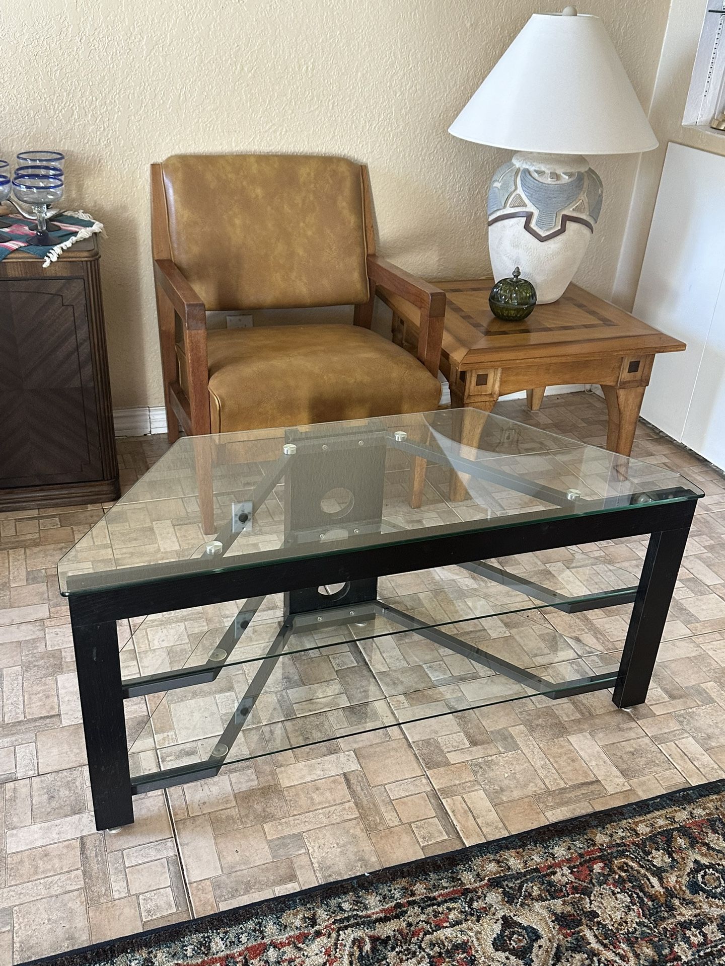 Glass TV Stand 3-Shelves 42-1/2”L x 19”H