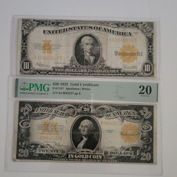 1922 $10 & $20 Gold Certificate Large Size Notes