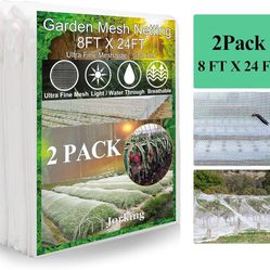 2 Pack Garden Netting 8 x 24Ft JORKING Plant Cover Ultra-Fine Garden Mesh Netting Protection from Mosquito Bird Pest Barrier Net Row Cover Protection 