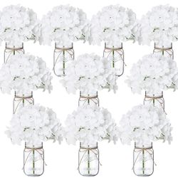 Scawim Artificial Hydrangea Floral Mason Jar Centerpiece